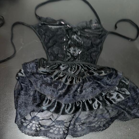 Vintage black ruffle halter lingerie dress - Picture 3 of 5